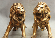 song voge gem S2594 22" Folk Chinese Brass Wealth Lion Head Statue FengShui Guard Sculpture Pair 2024 - buy cheap