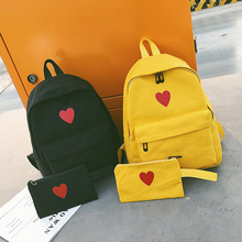 High Quality Canvas Printed Heart Yellow Backpack Korean Style Students Travel Bag Girls School Bag Laptop Backpack 2024 - buy cheap