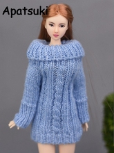 Синий вязаный тканый свитер для куклы Барби, одежда ручной работы, топы, пальто, платье, Одежда для куклы 1/6, аксессуары для кукол, детская игрушка 2024 - купить недорого