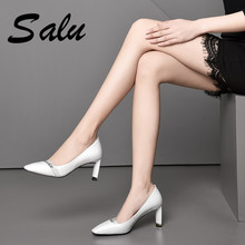 Salu 2020 New fashion shoes woman high heels shoes square toe sexy square high heels black White color party shoes 2024 - buy cheap