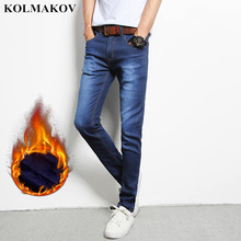 2018 New Men Jeans Winter Thickening Black Blue Classic Denim Pants Skinny Jeans Men's Casual High Quality Slim Fit Trousers 2024 - buy cheap