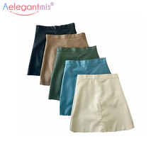 Aelegantmis 5 Color Faux Leather Skirts Womens A-Line Fashion Streetwear Mini Skirt Casual Elegant for School Black Green Blue 2024 - buy cheap