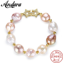 S925 Sterling Silver 100% Natural Colours Baroque Big 13-14mm Pearl Bracelet Fashion Jewelry Bracelets For Women 2024 - buy cheap