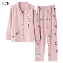 BZEL Cotton Sleepwear Long Sleeve Pajamas For Women Cartoon Fox Homewear Pink Pijama Mujer Sleep Lounge Leisure Home Cloth M-3XL 2024 - buy cheap