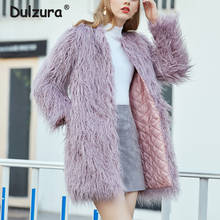 Women Winter Thicken Warm Padded Lining Faux Fur Jackets Coats 2018 New Purple Fake Mongolia Sheep Fur Long Coat Chic Outerwear 2024 - buy cheap