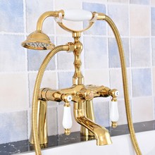 Luxury Gold Bathtub Faucet Dual handls Bathroom Faucet Mixer Tap  with Hand Shower Deck Mount Bathroom Bath Shower Faucet Ktf782 2024 - buy cheap