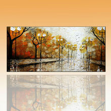 autumn forest scenery knife palette oil painting on canvas for decor 2024 - buy cheap