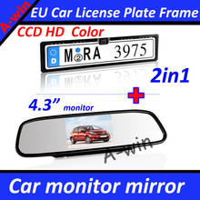 2in1 Car monitor mirror 4.3" + CCD HD color car rear view parking reverse camera with EU car License Plate Frame For all EU car 2024 - buy cheap