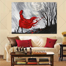 Modern Abstract Figures Red Long Hair Girl Woods 100% Handmade Oil Painting on Canvas Poster Wall Picture for Home Hotel Decor 2024 - buy cheap