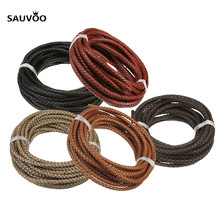 Sauvoo 1Meter Round Braided Brown Beige Genuine Leather Cord Thread String 6mm for DIY Men Women Bracelet & Necklace Findings 2024 - buy cheap