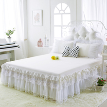 Faldas de cama de algodón de 100%, Sábana cubrecama de encaje blanco bordado para boda, funda de cama doble, tamaño queen y king, nueva 2024 - compra barato