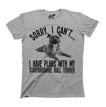 Los hombres de verano Casual impresión camiseta para hombre, de la marca lo siento, no puedo. Tengo planes con mi Staffordshire Bull Terrier perro camiseta 2024 - compra barato