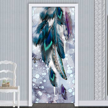 3D Door Sticker Wallpaper Wall Feather Creative Art Mural Fashion Living Room Bedroom Door Stickers Home Decor Papel De Parede 2024 - buy cheap