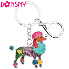 Bonsny-Anillo de aleación esmaltada con dibujos animados para mujer y niña, cadena de llaves de perro y llaveros, joyería de animales para mascotas, bolso con colgante de coche, regalo 2024 - compra barato