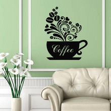 Wall Decals Cup of Steamy Coffee Floral Style Kitchen Cafe Vinyl Decal Sticker Home Interior Design Art Mural Decor 2024 - buy cheap
