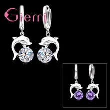 2 Colors Hard Cubic Zirconia Genuine 925 Sterling Silver Lovely Dolphin Drop Earrings Crystal Jewelry Present For Women Ladies 2024 - buy cheap