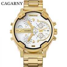 Gold Watch Men Famous Brand Cagarny Men's Quartz Watches Man Stainless Steel Dual Times Military Relogio Masculino Male Clock 2024 - buy cheap