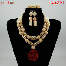 Conjunto de joyería de cuentas africanas para boda nigeriana, traje azul africano, conjunto de joyas, collar de cuentas de Coral, envío gratis HD201-1 2024 - compra barato