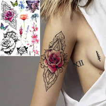Yuran flash pulseira roxa falsa, tatuagens com rosas, desenho preto, flor geométrica, tatuagens temporárias femininas, tatuagem à prova d'água 2024 - compre barato