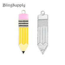 Free shipping 48*21mm school pencil rhinestone button 50PCS (BTN-5641) 2024 - buy cheap