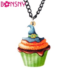 Bonsny-Colgante de acrílico con forma de sombrero mágico para Halloween, collar, cadena, joyería, regalo para adolescentes 2024 - compra barato