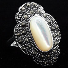 Anillo de marcasita de plata 925 de concha blanca Natural Vintage de 24x16mm, Tamaño 7/8/9/10 2024 - compra barato