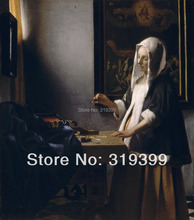 Reprodução de pintura a óleo sobre tela de linho, woman-holding-a-balance-1665 por johannes vermeers, frete grátis rápido, 100% artesanal 2024 - compre barato
