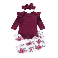 Flower Newborn Baby Girl Clothes Set Vintage Long Sleeve Off Shoulder Romper  Top + Floral Pants Leggings Outfits Set 2024 - buy cheap