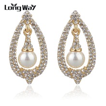 LongWay New Earrings Studs Gold Color Austrian Crystal Imitation Pearl Earring Teardrop Bridal Earrings For Women SER140232 2024 - buy cheap