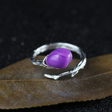 S925 pure silver jewelry, pure handmade purple mica, tulips ring, fashionable hand ornaments 2024 - buy cheap
