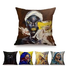 Abstract African Girl Woman Oil Painting Gallery Art Home Decoration Sofa Throw Pillow Case Beautiful Black Girl Cushion Cover 2024 - buy cheap