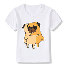 Girls and Boys Two Pugs Hug Print Funny T shirt  Kids Summer Short Sleeve Clothes Baby Cartoon Casual T-shirt,ooo2163 2024 - buy cheap
