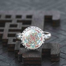New 2017 Women Jewelry Rhinestone Mandala Real Solid 925 Sterling Silver Ring For Women Om Symbol Buddhism Zen Retro Jewelry 2024 - buy cheap
