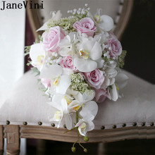 JaneVini 2020 Waterfall Pink Rose Wedding Flowers Bouquets for Brides Droplets Artificial White Orchid Bridal bouquet de fleur 2024 - buy cheap