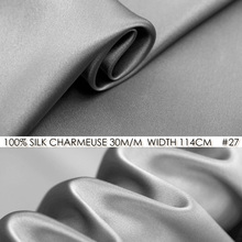 CISULI-tela de satén CHARMEUSE, tejido de seda pura de 114cm de ancho, 30momme/100%, para juego de cama, venta al por mayor directa de fábrica, gris NO 27 2024 - compra barato