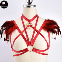 Sexy feather corpo arnês epaulettes vermelho burlesque ombros asas de anjo cinta topo de colheita pastel gótico gaiola sutiã bondage lingerie 2024 - compre barato