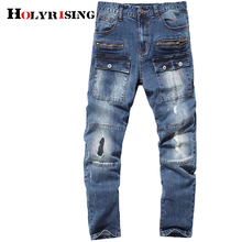 Holyrising calça jeans 100% algodão masculina, calça jeans com múltiplos bolsos fashion nova moda 2019 calça 18853-5 2024 - compre barato