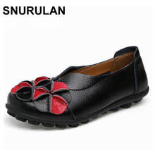 SNURULAN New Women Real Leather Flowers Shoes Mother Loafers Soft Leisure Flats Female Driving Casual Footwear Solid Boat Shoe 2024 - buy cheap