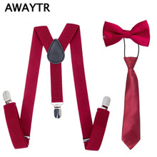 AWAYTR-Juego de 3 unids/set de tirantes para niños, corbatas de Color rojo vino para niños, tirantes para boda y escuela, 2018 2024 - compra barato