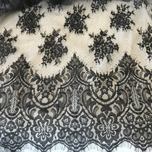 3 метра Французский ресниц кружевной ткани в белый/черный серебряный цветочный волнистый тюль кружева ткань для свадебного платья, костюм 2024 - купить недорого