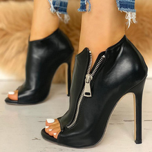 High Heel Women Sandals Shoes Solid Zipper Peep Toe Zip PU Leather Punps Summer Wedding Party Sexy Femme Sandals Mujer 2024 - buy cheap