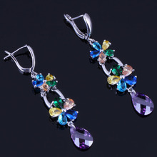 Tantalizing Flower Water Drop Multigem Multicolor Yellow Cubic Zirconia Silver Plated Drop Dangle Earrings V0810 2024 - buy cheap