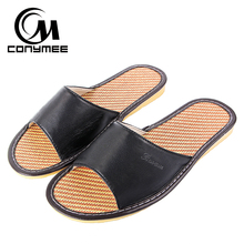 CONYMEE Summer Men Beach Shoes Leather Flip Flops Linen Sandals Mens Indoor Home Slippers Casual Sneakers 2018 Zapatos Hombre 2024 - buy cheap
