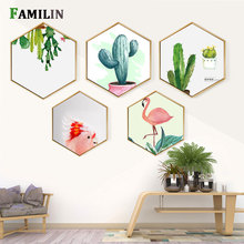 Nordic Style Green Plant Big Leaves Cactus Canvas Painting Hexagon Poster And Print Home Decor Wall Art Picture For Living Room 2024 - buy cheap