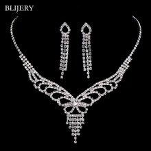 Blijary, collar de borla con diamantes de imitación chapados en plata para dama de honor, boda, juegos de joyería mariposa, juego de pendientes para mujeres 2024 - compra barato