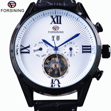 Forsining-reloj mecánico clásico para hombre, de cuero genuino, azul, Tourbillion, Número romano, automático, de marca superior de lujo 2024 - compra barato