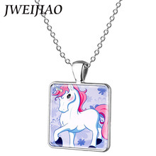 JWEIJIAO High Quality Anime Horse Colorful Unicorn Necklace Square Pendant Animal Rainbow horse Necklace For Woman Men Kids UN04 2024 - buy cheap