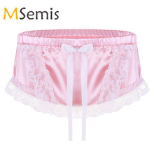 Mens Sissy Lingerie Satin Panties for Men Shiny Ruffled Lace Floral Bowknot Briefs Gay Underwear Gay Sissy Pouch Panties Cuecas 2024 - buy cheap