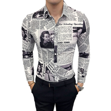 Personality Youth Trend Fashion Casual Men's Long-sleeved Shirt Spring and Autumn New M-5XL Printed Newspaper Slim Shirt 2019 2024 - buy cheap