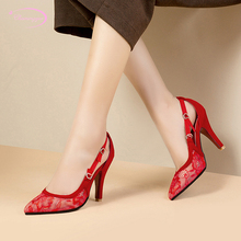 Chinese national style sexy pointed toe summer sandals fashion embroidered belt buckle beige red thin high-heeled women's shoes 2024 - buy cheap